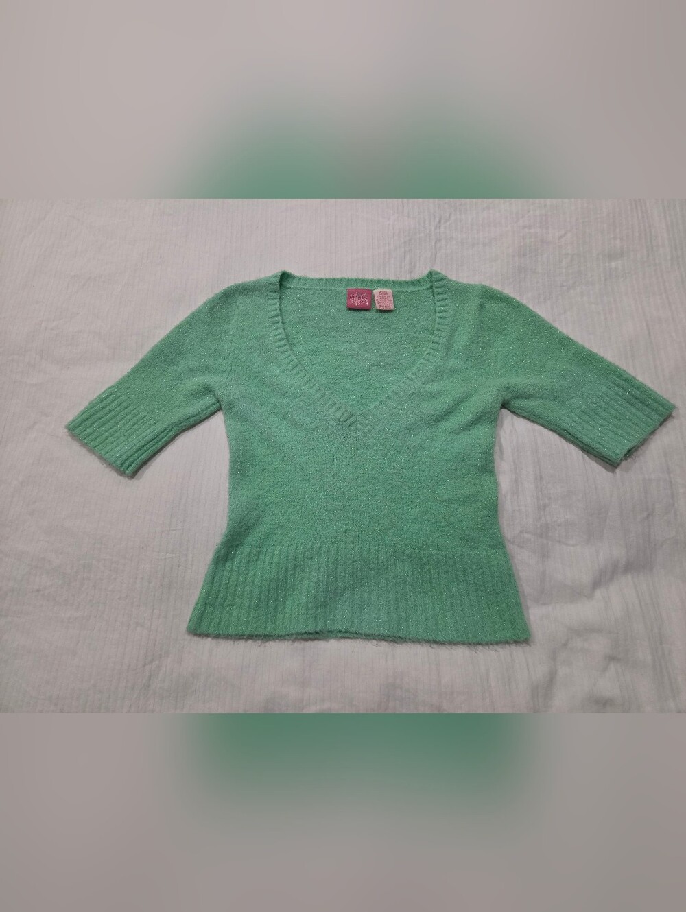 Soft Mint Green V-Neck Short Sleeve Sweater